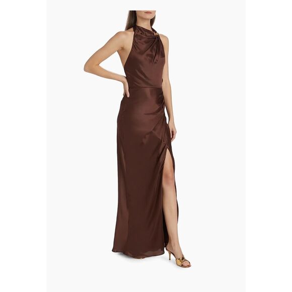 Nicholas the Label Womens Galilea Halter Neck Maxi Dress Dark Plum Size 10 - Picture 3 of 10